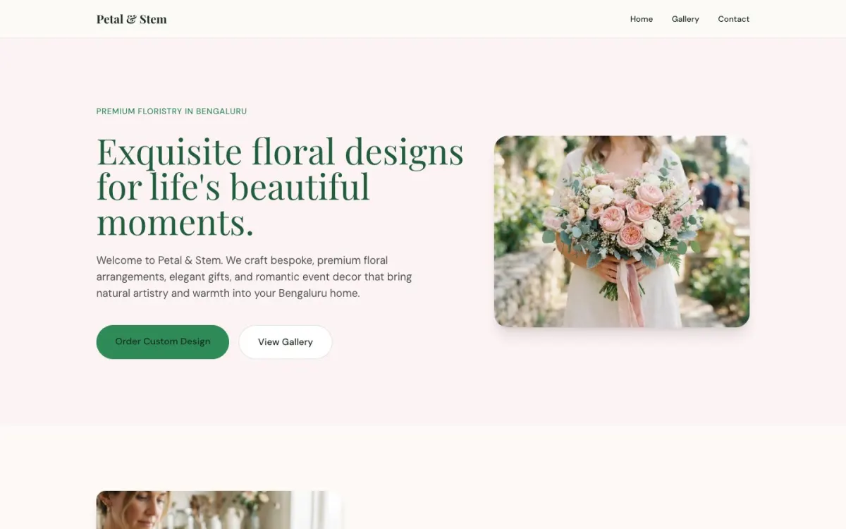The Petal & Stem website Nimi built